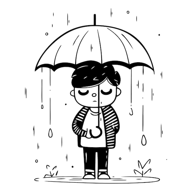 Niño triste bajo un paraguas boceto para su diseño