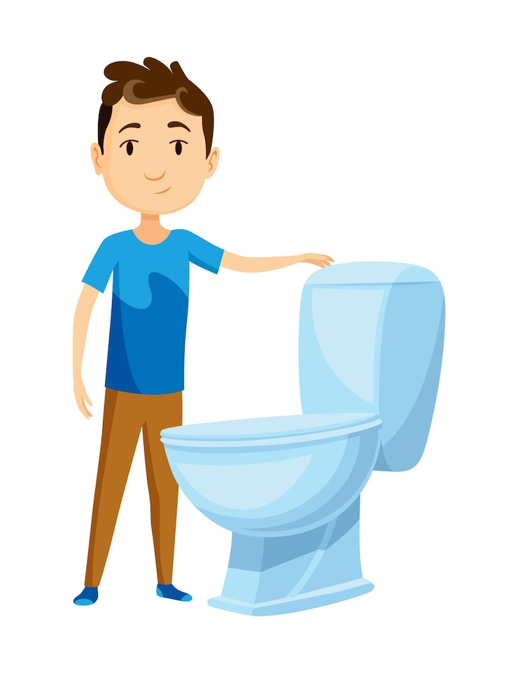Vector niño usa el baño icono conjunto bebé niño usando el baño dibujos animados divertidos niño preescolar entrenamiento para usar el baño