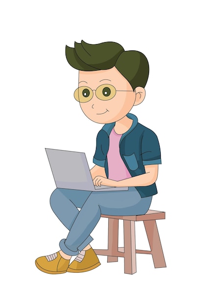 Un niño usando una caricatura de portátil