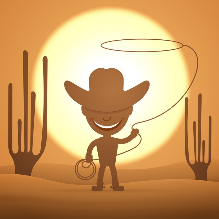Vector niño vaquero girando un lazo