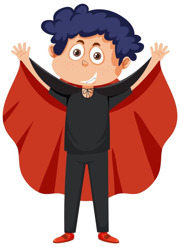Vector un niño vestido con un disfraz de drácula para halloween