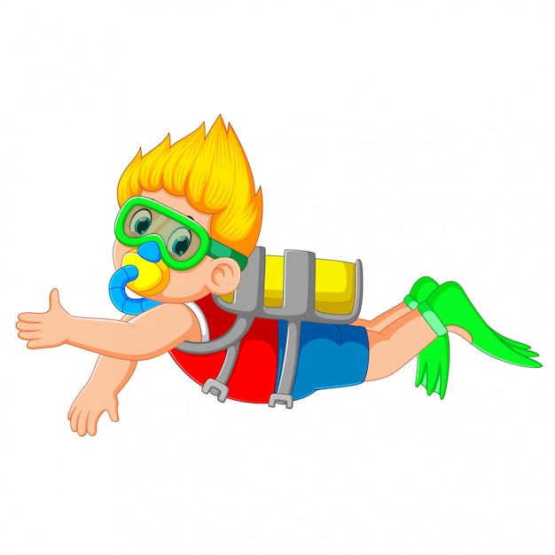 Vector un niño se zambulle con las gafas de natación verdes.