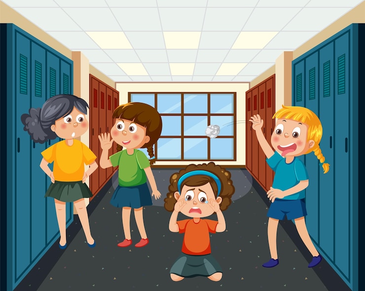 Vector niños acosando a su amigo en la escuela.