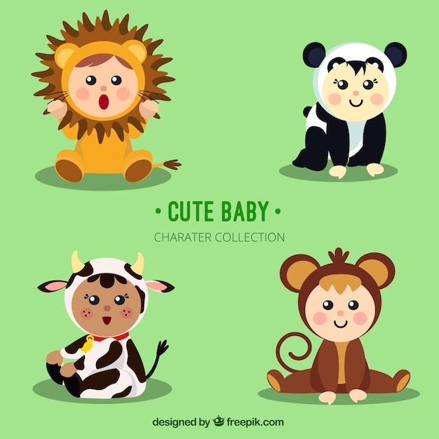 Vector niños adorables con disfraces de animales