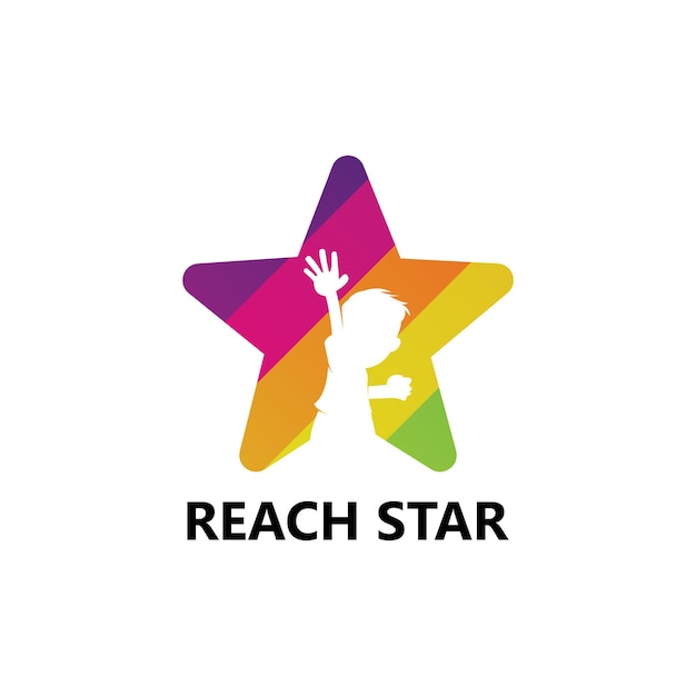 Los niños alcanzan el vector de diseño de plantilla de logotipo estrella, emblema, concepto de diseño, símbolo creativo, icono