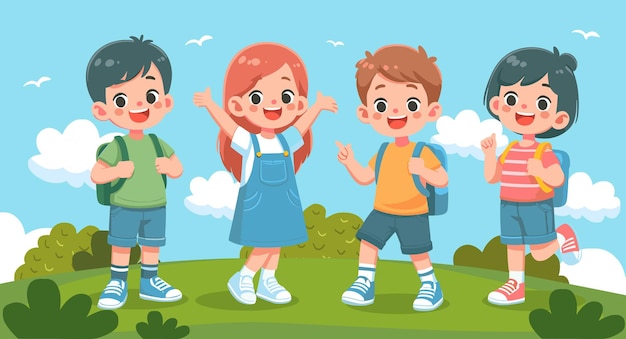 Niños alegremente ilustraciones de dibujos animados