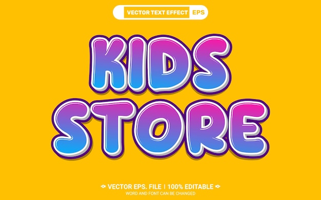 Vector los niños almacenan un efecto de estilo de texto vectorial 3d editable