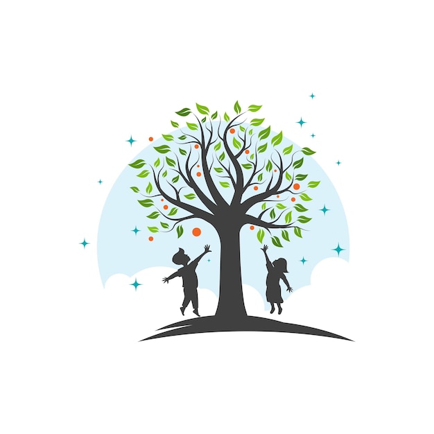 Niños árbol logo Vector icono diseño ilustración