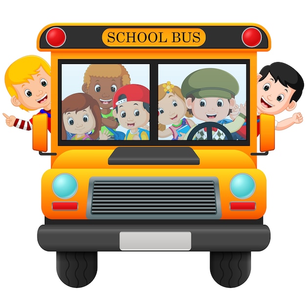 Vector niños de un autobús escolar