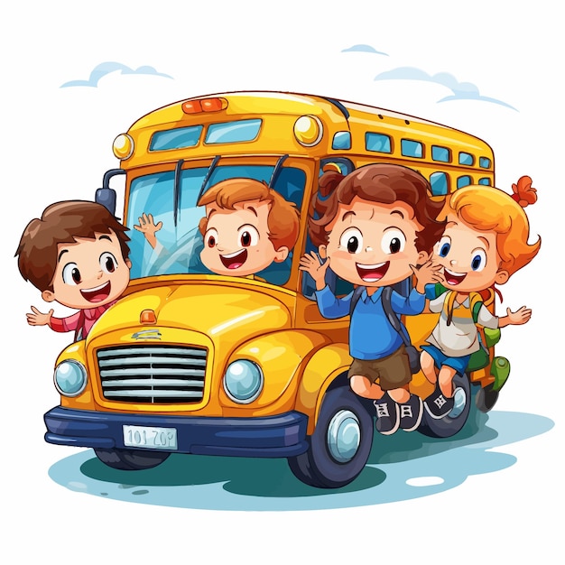 Vector niños en autobús