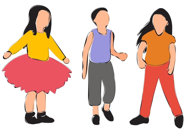 Vector los niños bailan estilo plano sin rostro