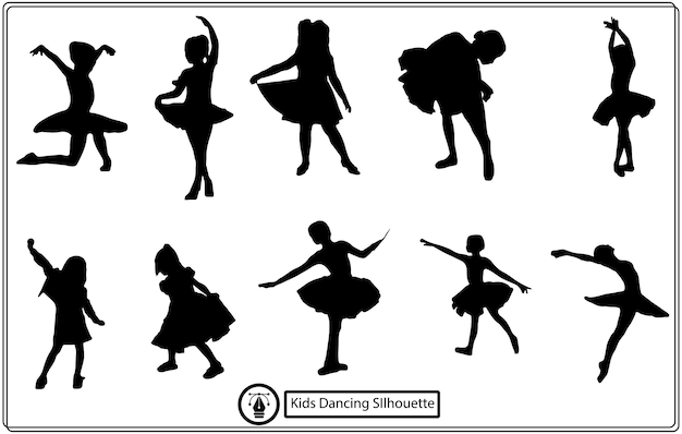 Niños bailando street dance silueta vector