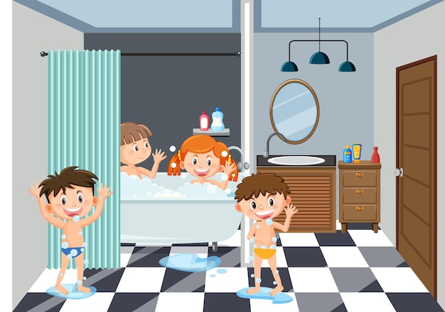 Niños en el baño