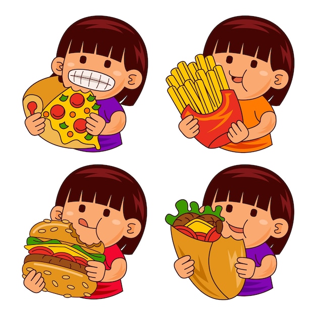 niños bonitos comiendo ilustraciones de frutas