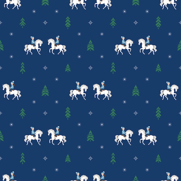Niños y caballos de fondo sin costuras de Navidad una gran opción para el papel de embalaje