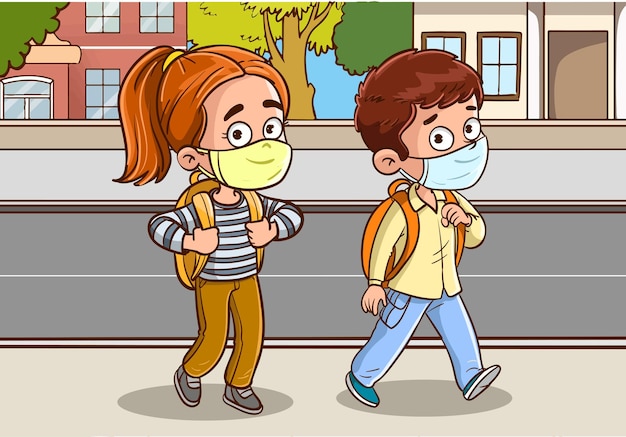 Vector niños caminando y volviendo a la escuela ilustración vectorial