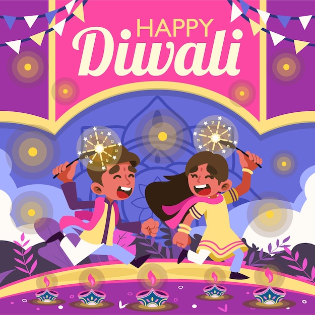 Los niños celebran el día de Diwali.