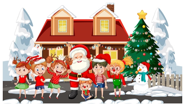 Niños celebrando la navidad con santa claus
