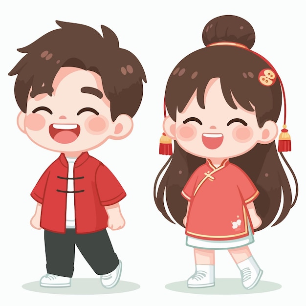 Vector niños chinos felices