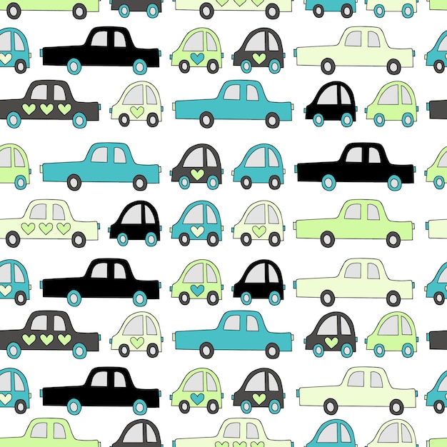 Niños coches lindos simples aislados personajes extravagantes vector de patrones sin fisuras ilustración dibujada a mano