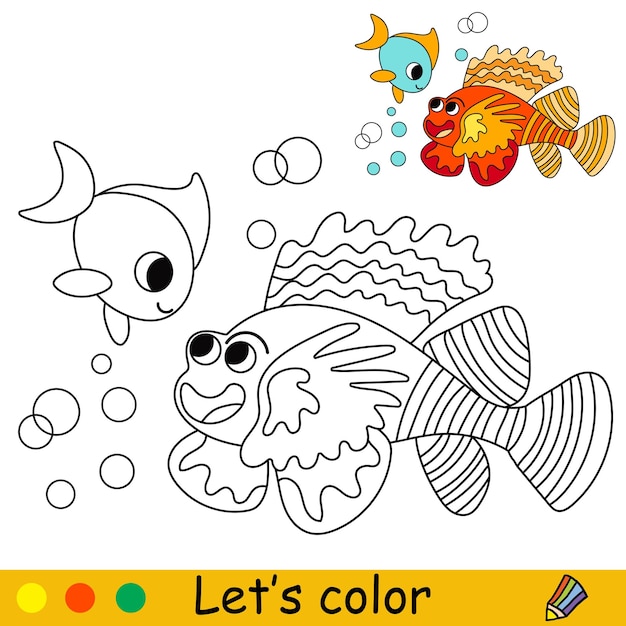 Niños coloreando peces felices amigos ilustración vectorial