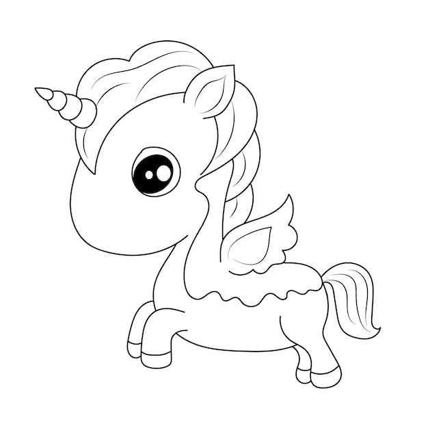 Niños para colorear diseño de página con lindo unicornio Vector Premium