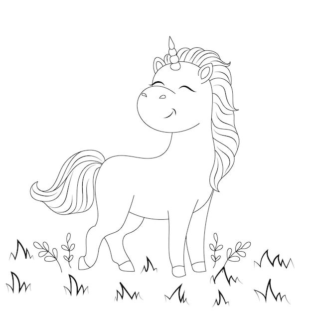 Niños para colorear diseño de página con lindo unicornio vector premium