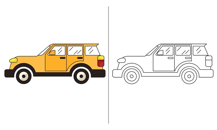 Vector niños para colorear ilustración de libros yellow estate car