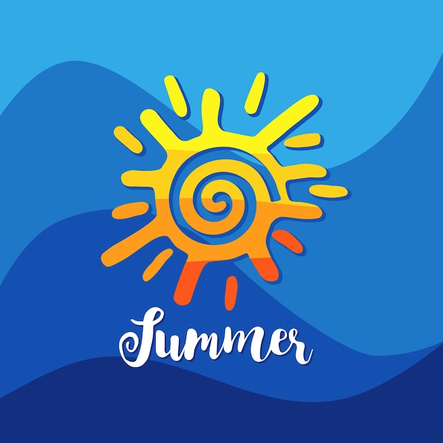 Niños creativos sol logo Frase Verano y sol símbolo Vector ilustración