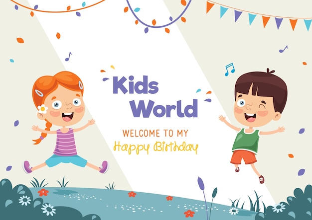 Niños cumpleaños plantilla Vector Illustration