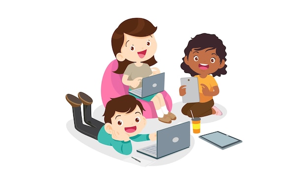 Niños en cursos de educación de aprendizaje en línea
