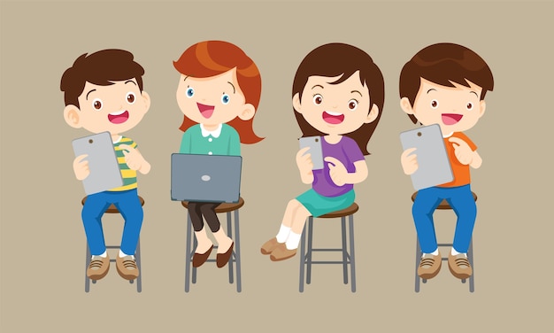 niños en cursos de educación de aprendizaje en línea