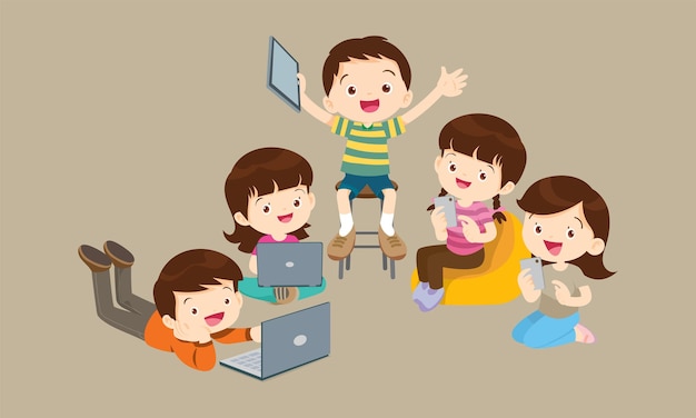 niños en cursos de educación de aprendizaje en línea