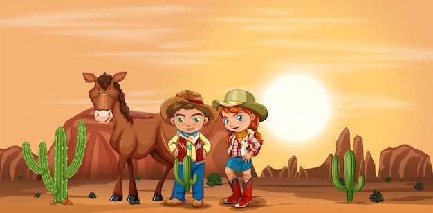 Vector niños en el desierto