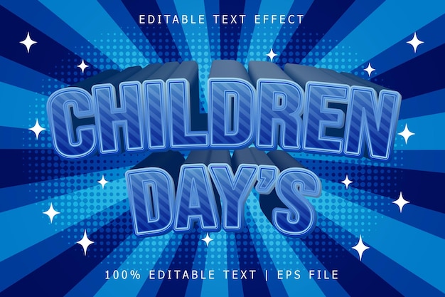 Niños Días Texto Editable Efecto 3 Dimensión Relieve Estilo Moderno