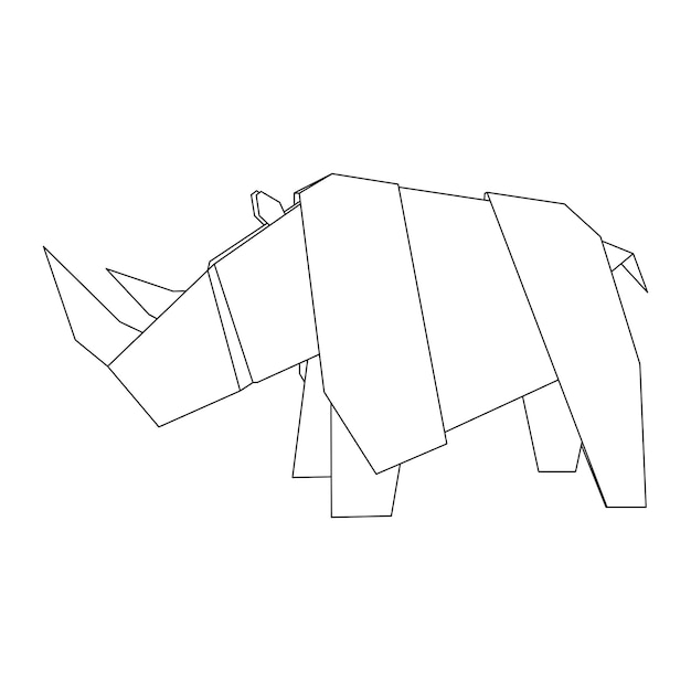 Niños dibujados a mano dibujando ilustración vectorial rinoceronte papel plegable dibujos animados aislados