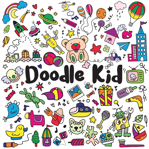 Niños dibujados a mano doodle conjunto