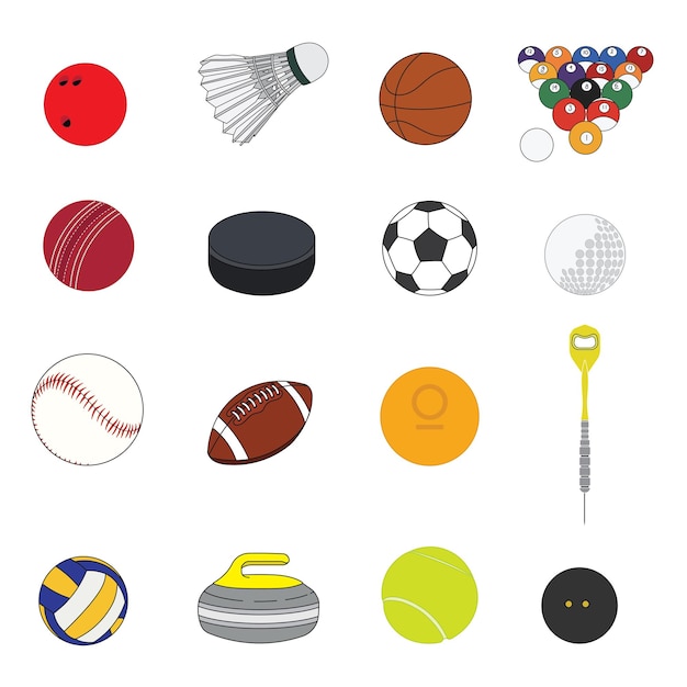Niños dibujando dibujos animados Gran conjunto de pelotas deportivas en estilo doodle