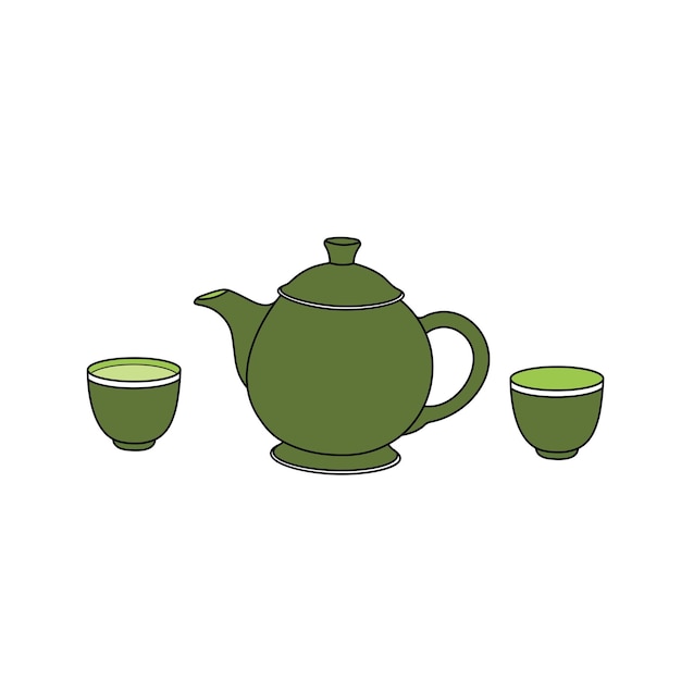 Niños dibujando dibujos animados Ilustración vectorial de tetera con icono de taza de té Aislado en fondo blanco