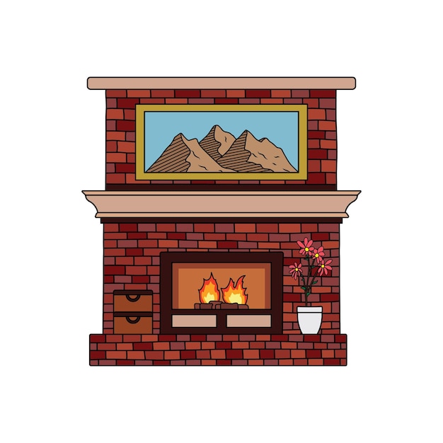 Niños dibujando dibujos animados Vector ilustración chimenea con arte arriba aislado sobre fondo blanco