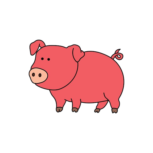 Niños dibujando dibujos animados Vector ilustración lindo cerdo icono aislado sobre fondo blanco