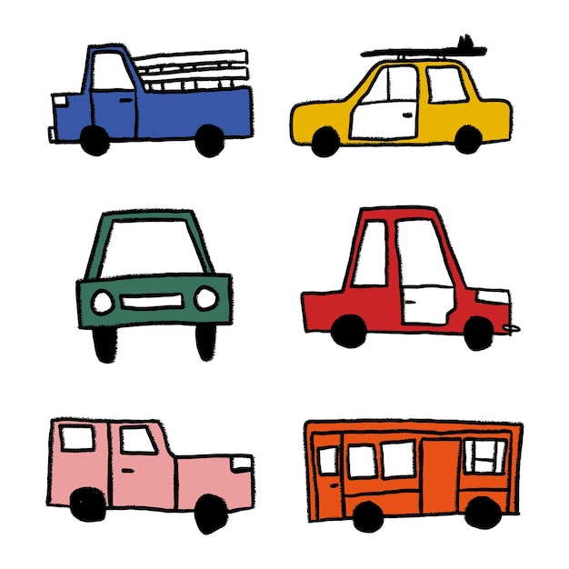 niños dibujando garabates ilustraciones de coches lindos