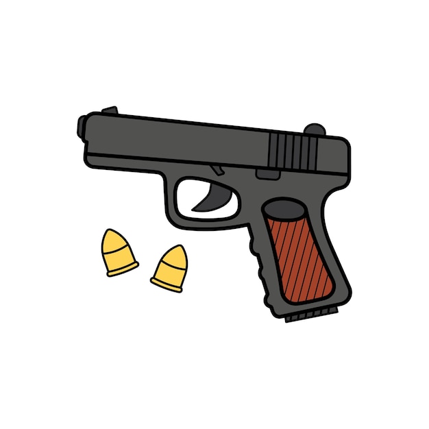 Vector niños dibujo cartoon vector ilustración balas pistola pistola icono aislado sobre fondo blanco