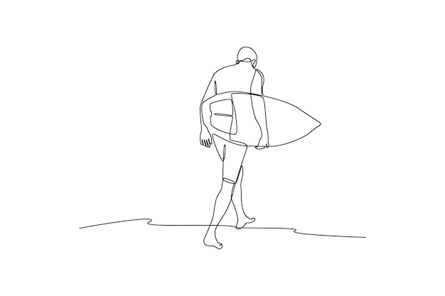 Los niños de dibujo continuo en línea van a surfear en la playa Concepto Class it up