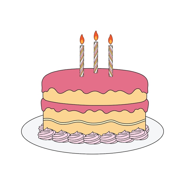 niños, dibujo, vector, ilustración, feliz cumpleaños, pastel, tarjeta, plano, caricatura, aislado
