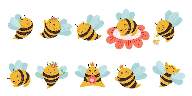 Niños de dibujos animados de abeja de miel aislados