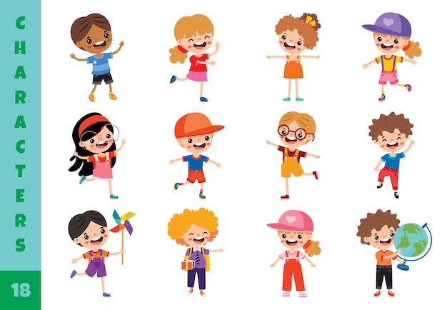 Vector niños de dibujos animados haciendo diferentes actividades