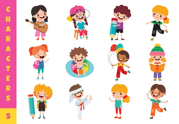 Niños de dibujos animados haciendo diferentes actividades