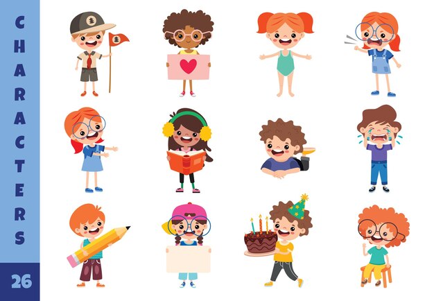 Vector niños de dibujos animados haciendo diferentes actividades