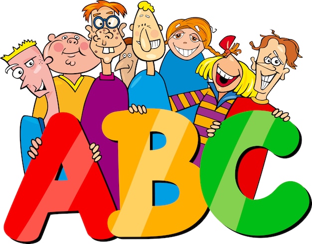 Vector niños con dibujos animados de letras abc